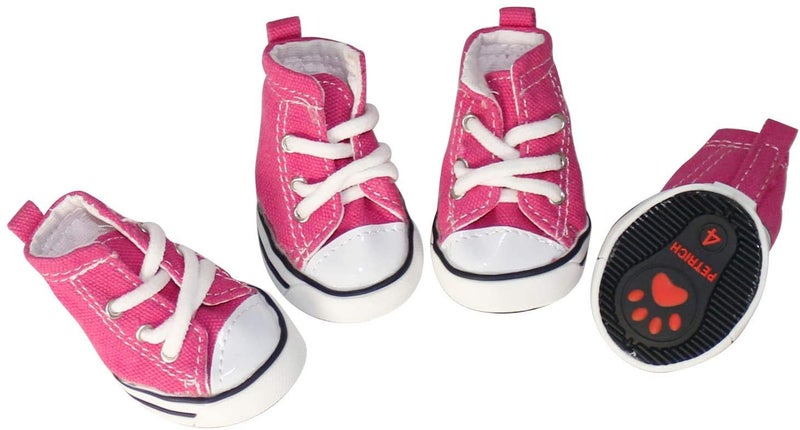 URBEST 4 Pcs Pet Dog Puppy Canvas Sport Shoes, Sneaker Boots, Outdoor Nonslip Causal Shoes (7#, Pink) - Image 1